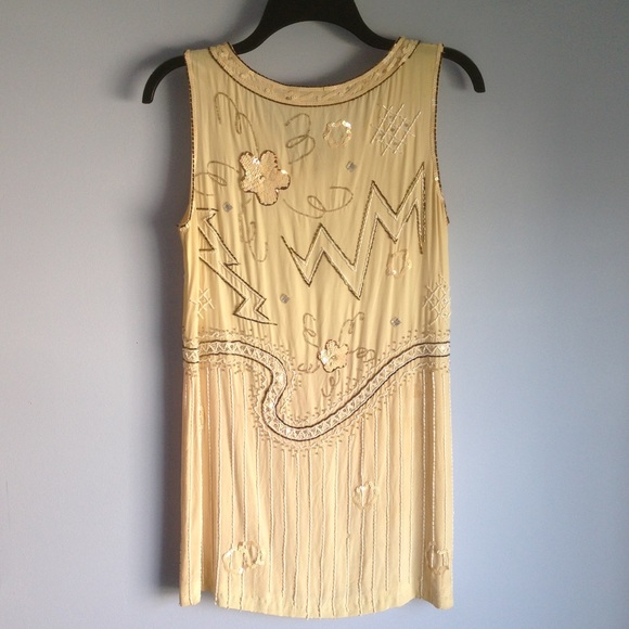 Vintage Flapper Dress Beaded Silk 90's 20's Shift - Picture 2 of 5